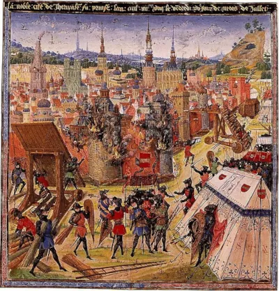 Imagem da Conquista de Jerusalém em 1099 d.C., presente num manuscrito datado entre os sécs. XIV