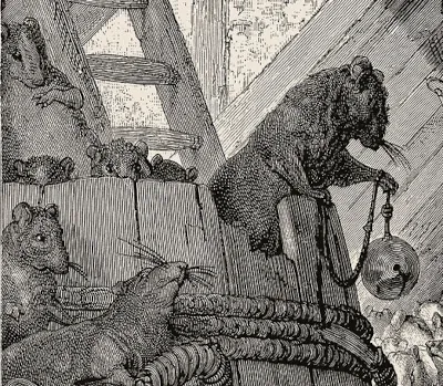 Detalhe da ilustração “O Conselho dos Ratos”, de Gustave Dore.