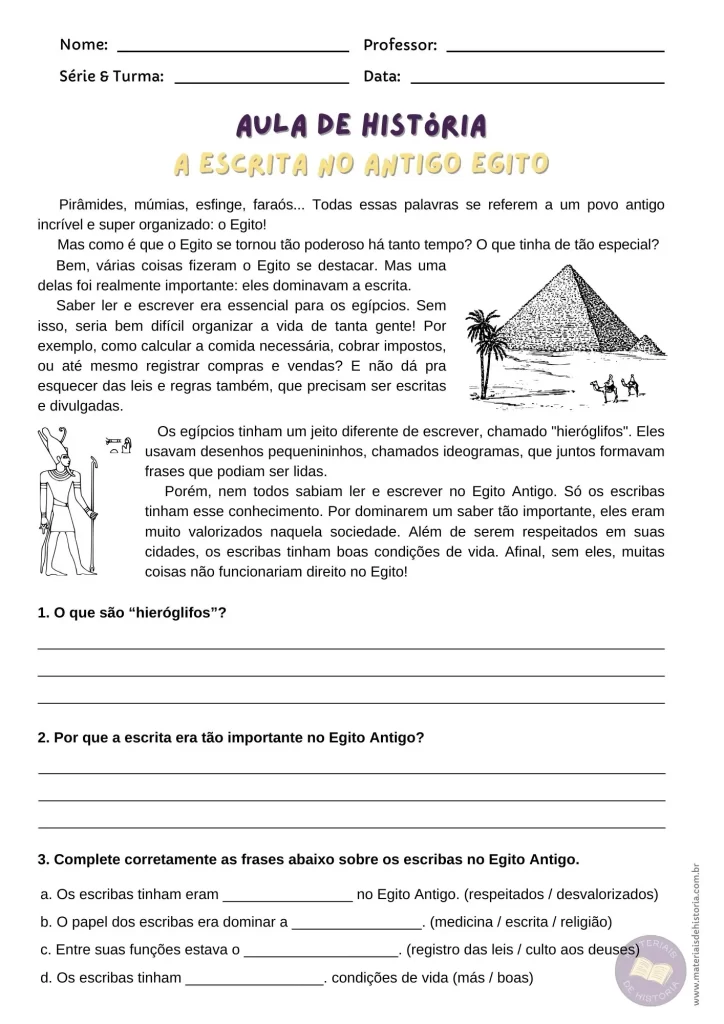 Folha de atividades para anos iniciais. (EF05HI02)