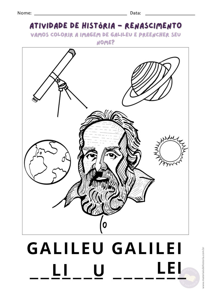 Atividade adaptada de História sobre Renascimento para Educação Especial. Galileu.