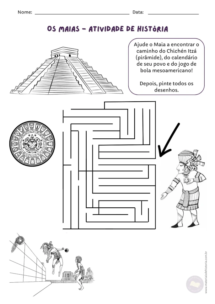 Atividade adaptada de História. Educação Especial. EF06HI08. Incas, Maias e Astecas.