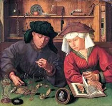 Dois burgueses contando moedas.
