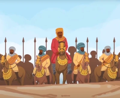 Ilustração de Sundiata Keita e seus soldados.