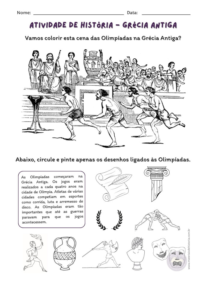 Educação Especial - Atividade adaptada sobre Grécia Antiga. As olimpíadas na Grécia.