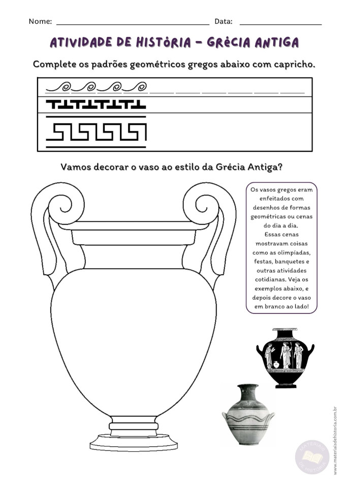 Educação Especial - Atividade adaptada sobre Grécia Antiga. Vamos decorar um vaso.