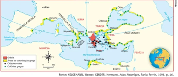 Áreas de colonização grega na europa.