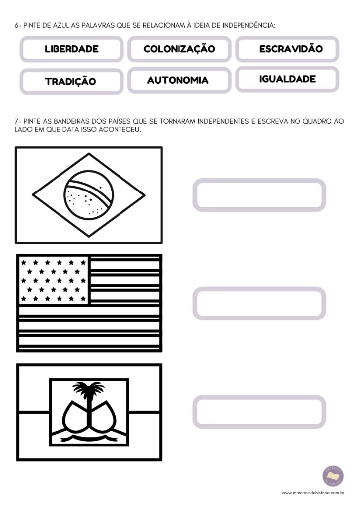 Atividade Adaptada sobre Independências na América.