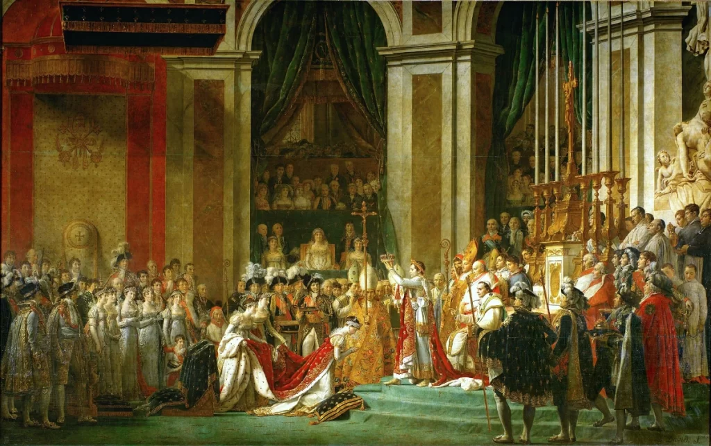 “Consagração do Imperador Napoleão I e coroação da Imperatriz Josefina, por Jacques-Louis David, 1804.