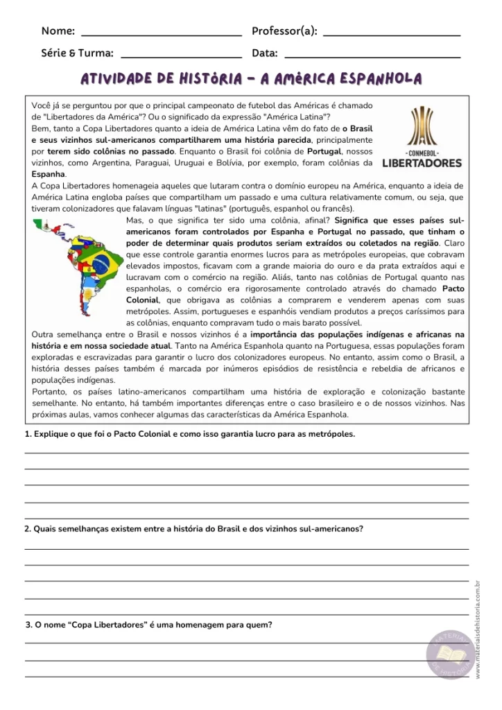 Atividade de Introdução Sobre a América Espanhola.