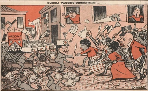 Charge sobre a Revolta da Vacina publicada na revista o Malho, em 29 de outubro de 1904.