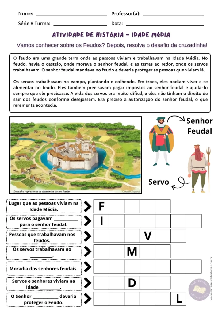 Atividades Adaptadas sobre Idade Média, feudalismo e período medieval - folha 3 - história 6 ano