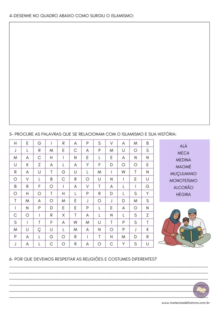 Página 2 da atividade adaptada sobre árabes e islamismo