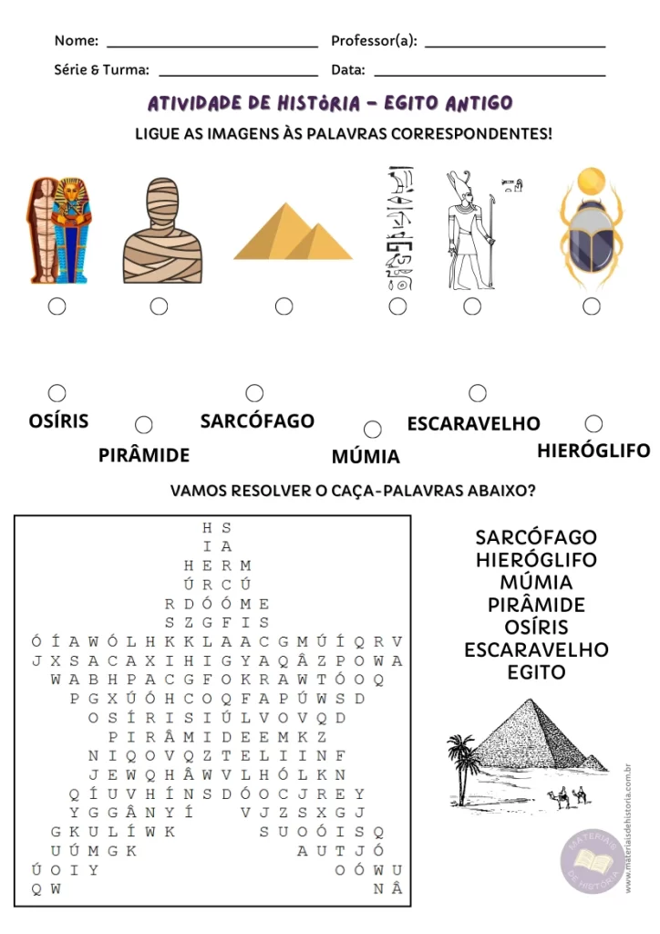 Atividade adaptada sobre os egípcios história quinto sexto ano