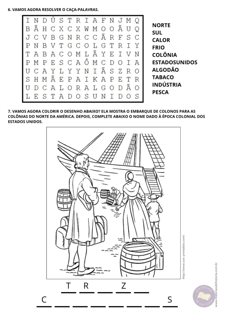 Folha 3 da segunda atividade sobre história dos EUA educação especial.