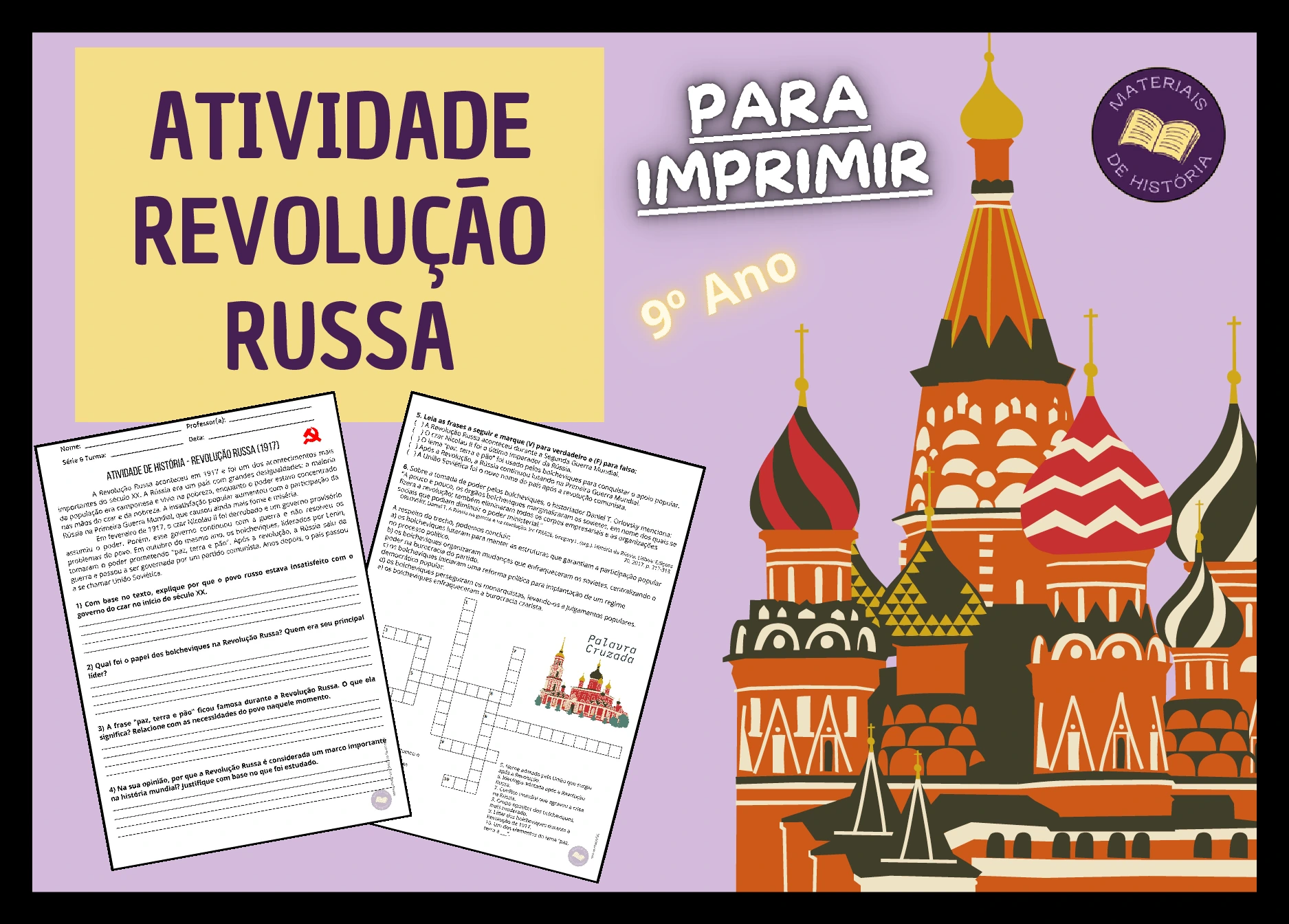 Atividade – Revolução Russa – 9º ano (para imprimir)