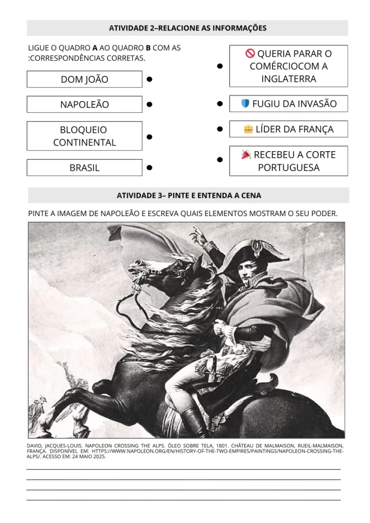Página 2 das atividades adaptadas sobre Era Napoleônica.